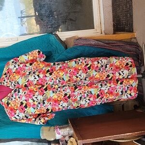 Vintage 90's Bright Modern Floral Loose Comfy Playsuit sz M L